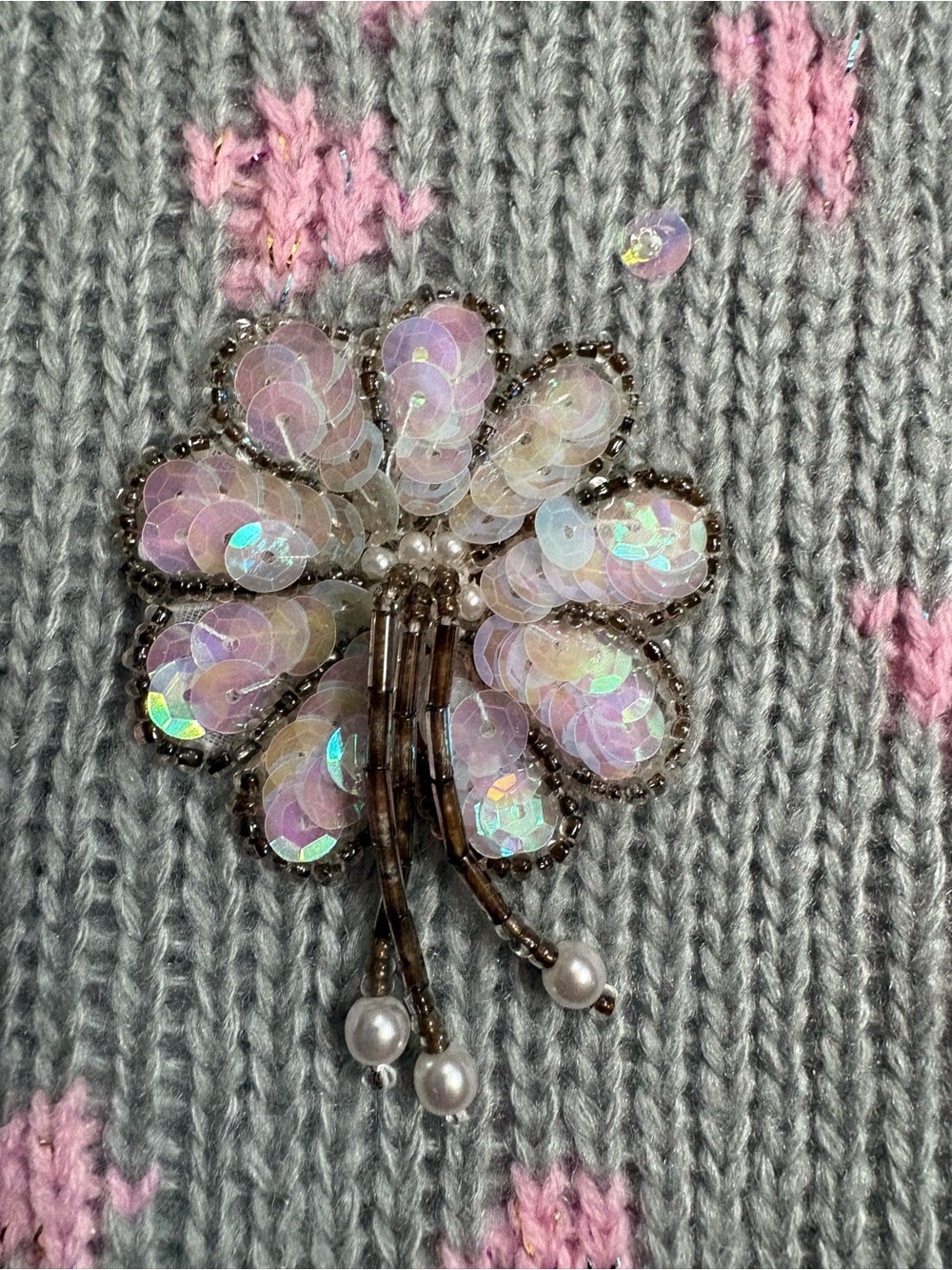 Andene Vintage 1980’s NWT Women's Floral Beaded Sequin Flower Grandma Sweater L - Picture 5 of 7